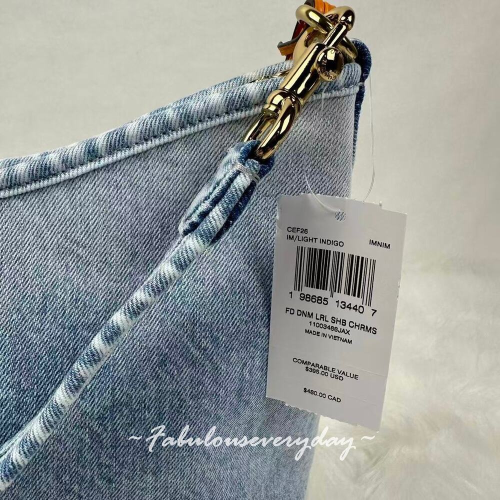 Coach Laurel Shoulder Xbody Bag In Loved Denim With Charms CEF26 Light Indigo - Picture 6 of 9